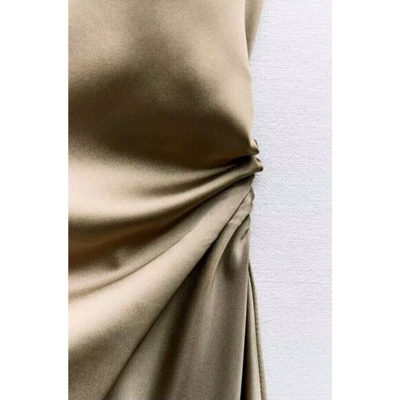 Zara Olive Green Satin Maxi Dress - Picture 4 of 13